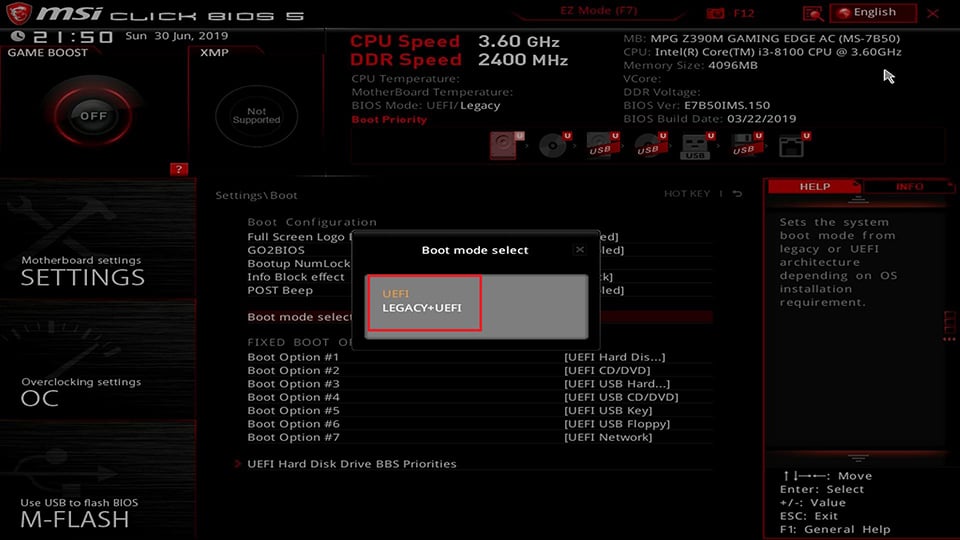 Legacy UEFI mode in BIOS