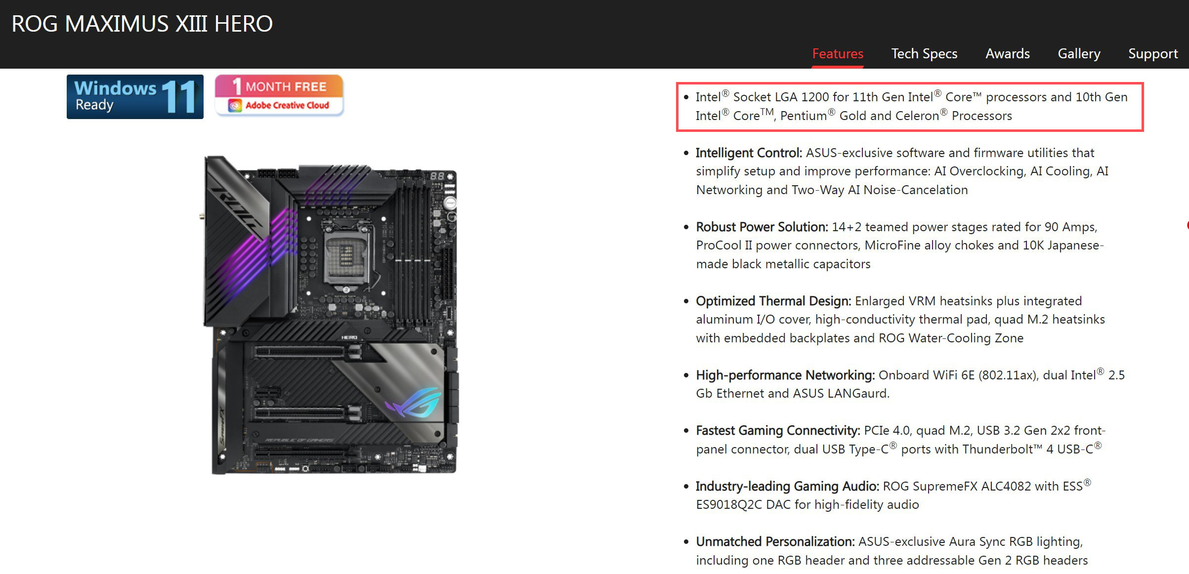 ROG Maximus XIII hero Specs