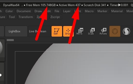 ZBrush RAM Memory consumption