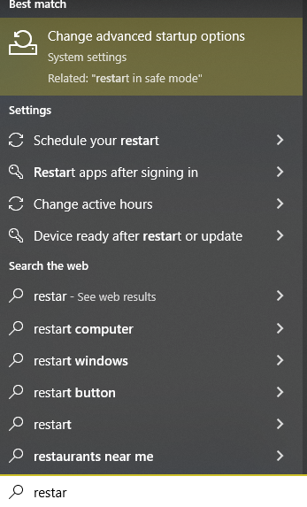 Advanced startup settings