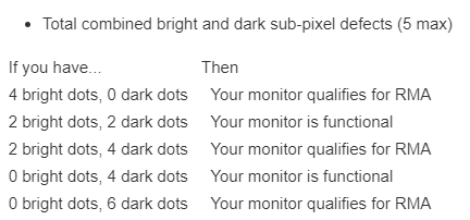 ASUS Dead Pixel Policy