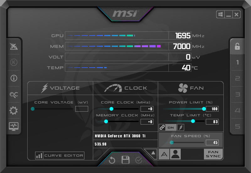 MSI Afterburner lock icon