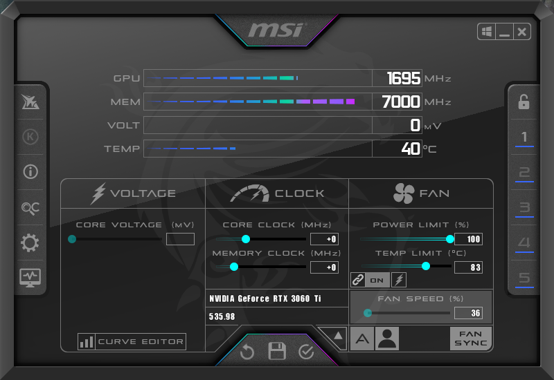 MSI Afterburner main window - save