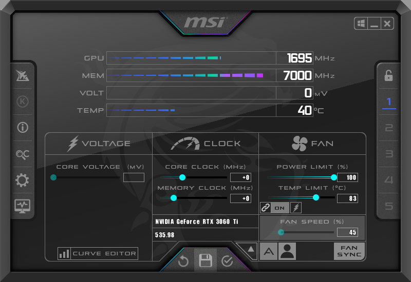 MSI Afterburner profile 1