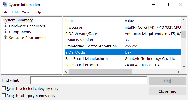 System Information - BIOS mode