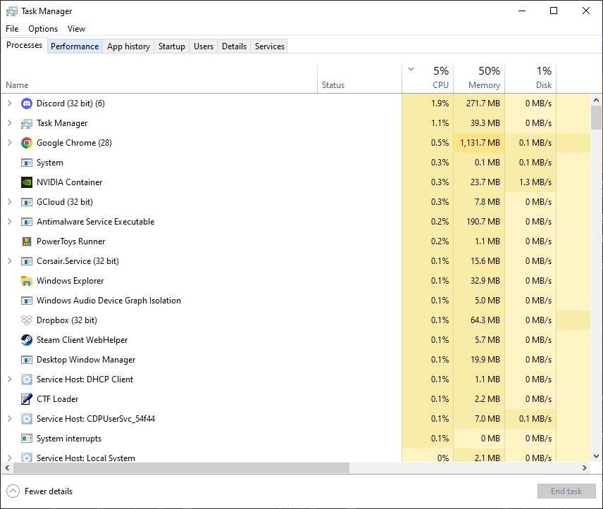 Task Manager default window